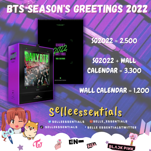 selleessentials's tweet photo. - ꒰ bts season's greetings 2022 ꒱ -
#SELLE_GO
🏷️ 3,300 - 2,500 - 1,200
ෆ slots = form basis
ෆ 500php payo
ෆ rembal : once nasa Manila port na yung box
ෆ eta : 2 - 4 weeks after ship out (peak season)
order form :
https://t.co/W5I6OkKiF8 https://t.co/em6YTWa9Pr