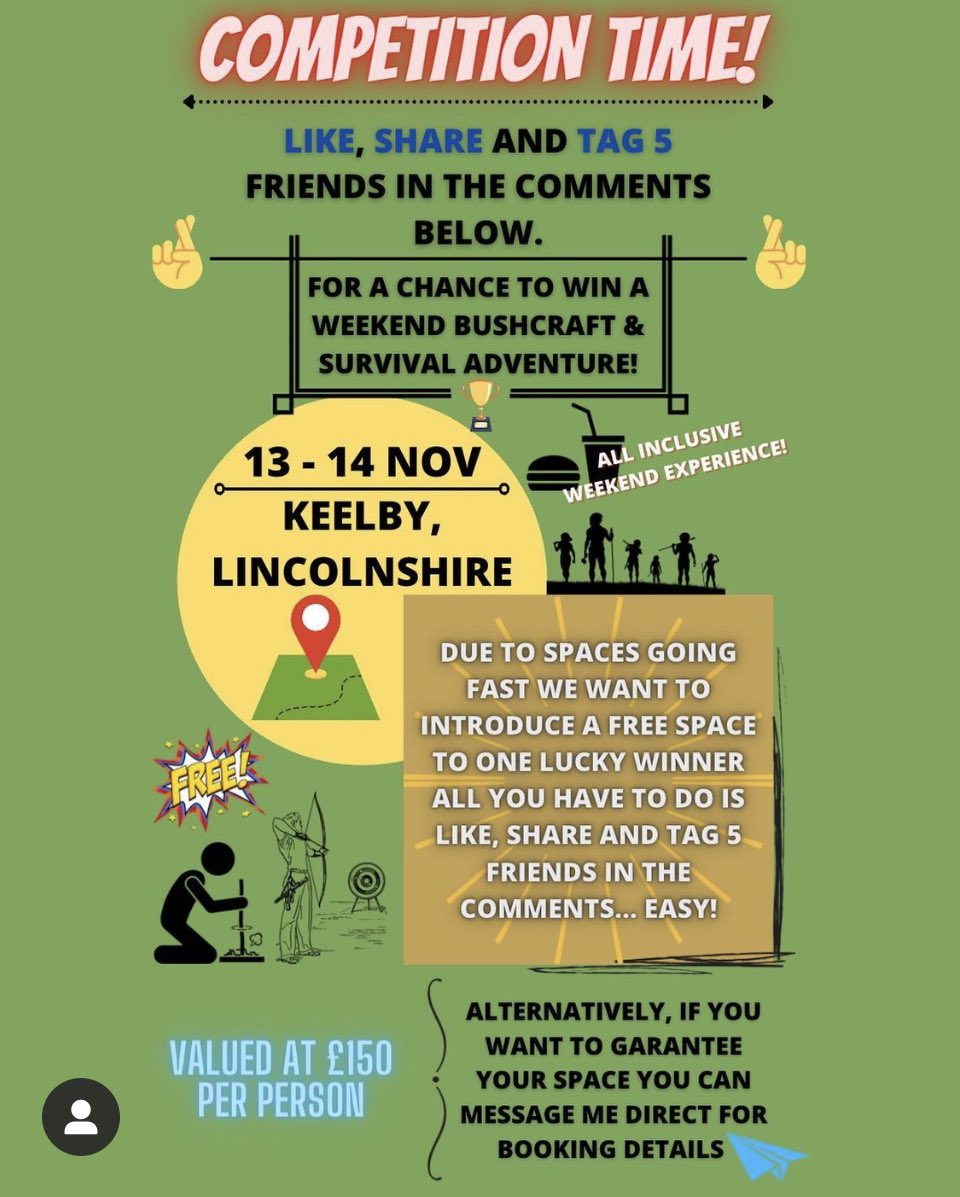 Retweet and tag five friends in this tweet for a chance to win a place on this fantastic event. SCOTIAN-OUT!!! 🏴󠁧󠁢󠁳󠁣󠁴󠁿🤘#Grimsby  #axethrowing  #Valhalla  #knifethrowing  #Keelby  #Lincolnshire  #wilderness  #respite  #corporateevents  #bushcraft #privateevents  #wildernesslife