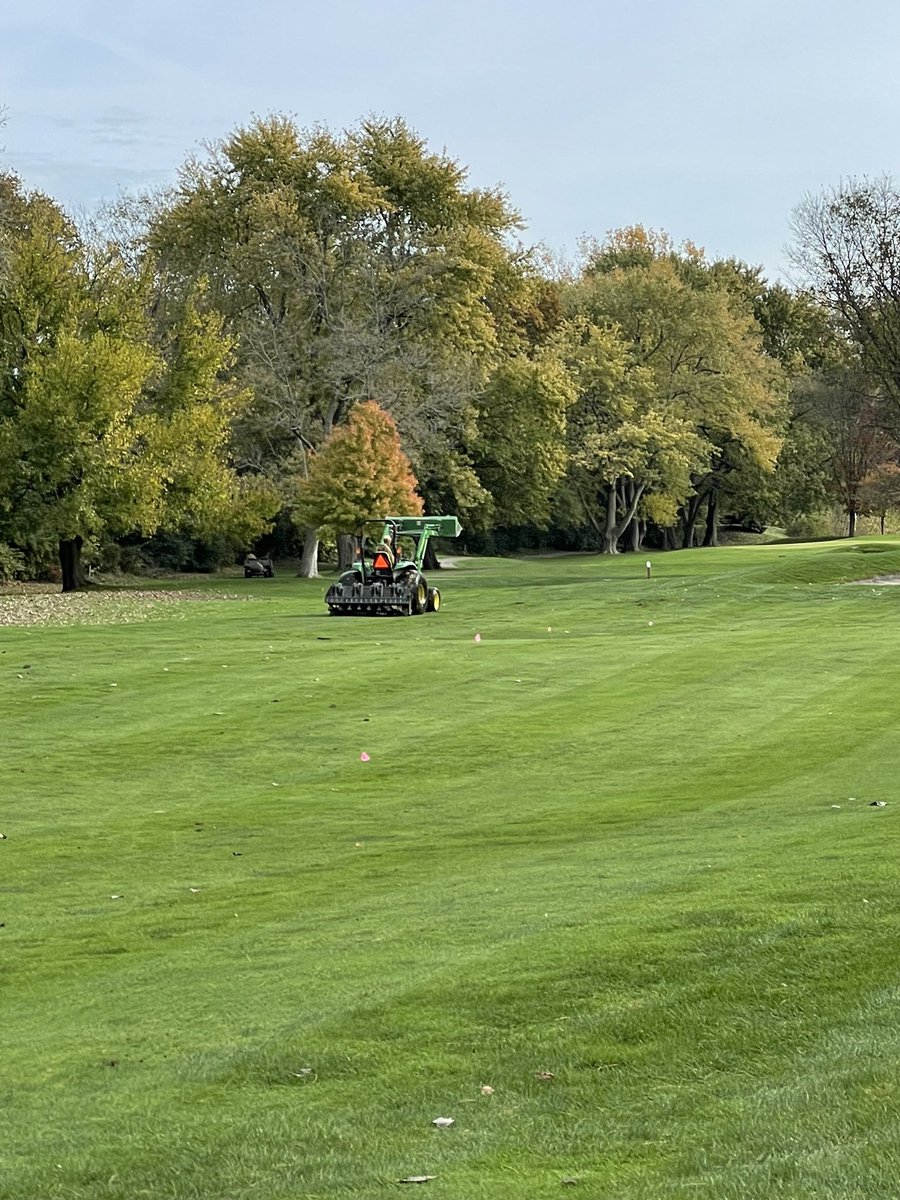 Aerifying the last fairway today. Greens, Tees, Fairways - ✅. Thank you to Jim, Alex, Tim, Tony and the entire Maintenance Crew along with Steven and Dan as well. #betterin2022 #playgolfanderson