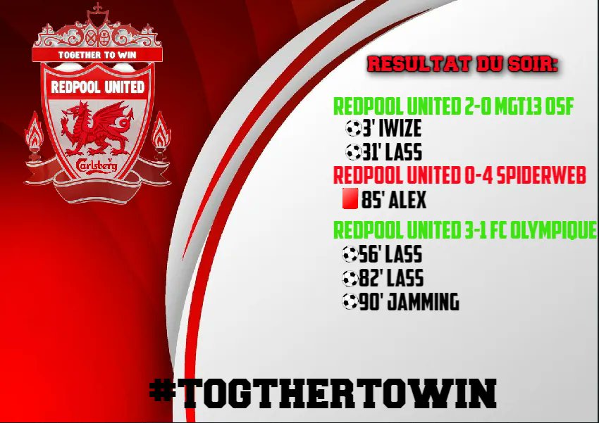 Un coup d'œil sur la session du soir 👀🔴⚪

Que retenir: ⤵️

▶️Redpool repart de l'avant 😜
▶️Notre Dc marque 🤩
▶️Lass voit triple ⚽⚽⚽
▶️Iwize marque d'entrée 🤩
▶️Une petite claque 😏👋

#TogetherToWin