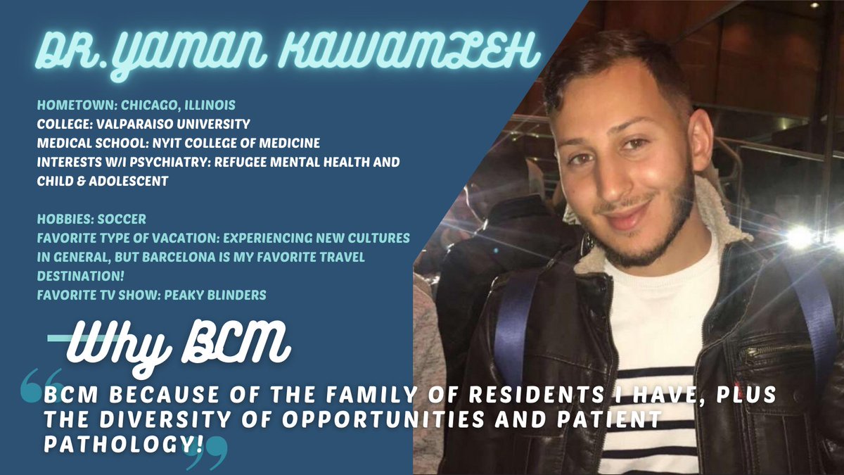 BCMPsychRes's tweet image. This week's edition of #InternIntros features another Windy City transplant plus ⚽️ loving 🌎 traveler... Welcome in Dr. Yaman Kawamleh!!  

#BCM #PsychiatryResidency #psychtwitter