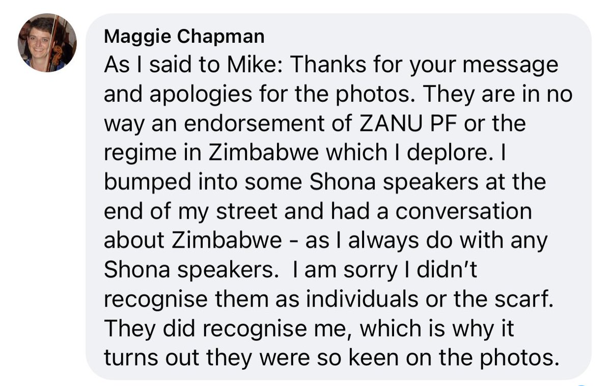 daddyhope's tweet photo. It is tragic that ZANUPF doesn’t see that its internationally unacceptable behavior is so bad that @MaggieChapman has had to apologize for wearing the scarf.

@nickmangwana must realize that moving around Scotland and ambushing unsuspecting people with scarfs is not REENGAGEMENT https://t.co/nxEnUn2Gc3