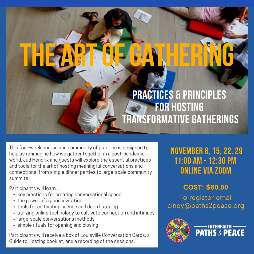 Good stuff! Register now to learn principles and practices for hosting dynamic gatherings that bring together diverse audiences.