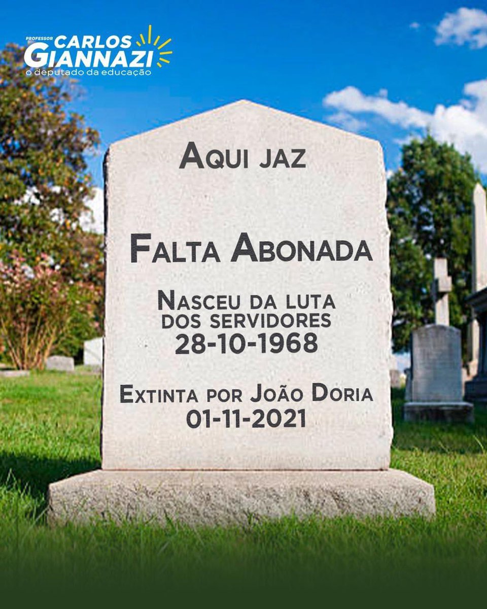 carlosgiannazi's tweet photo. A partir de hoje, 1º de novembro, não existe mais falta abonada para os servidores do Estado de São Paulo.

A FARSA da Reforma Administrativa de #Doria (#PLC26) foi aprovada na Alesp e já foi sancionada (LC 1.361). https://t.co/vwZzTASo4y