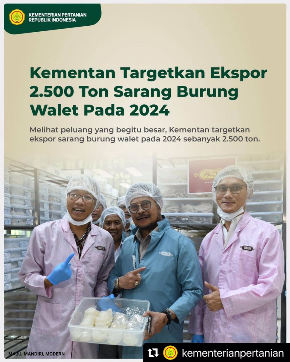 BarantinRI's tweet photo. Kementan akan menargetkan ekspor #SBW🇮🇩 pada 2024 sebanyak 2.500 ton.

Kementan akan menyiapkan beragam upaya agar target tersebut dapat terpenuhi dengan baik.

Ingin tahu apa saja upaya yang akan dilakukan oleh Kementan? Yuk sila disimak
.
Karimin #SapaPagi https://t.co/FjHzFBz6K9