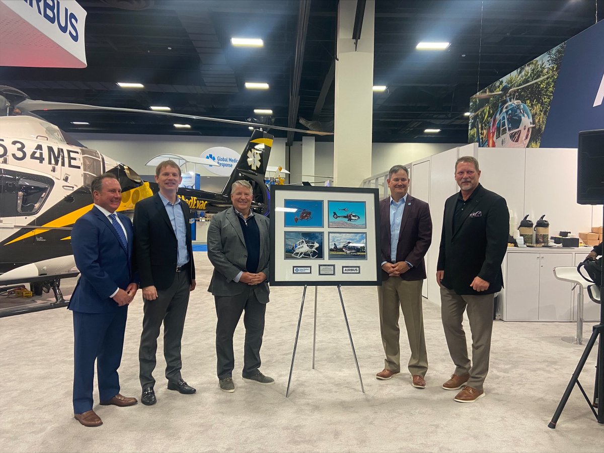 GMR_Social's tweet photo. Airbus presented Randy Owen, GMR CEO, and Rob Hamilton, President of Alliances Group, with a plaque in appreciation of our partnership and in celebration of the 25th anniversary of the H135 aircraft. #SHIFTAMTC @AAMS @AirbusHeli https://t.co/GsuecRCb0f