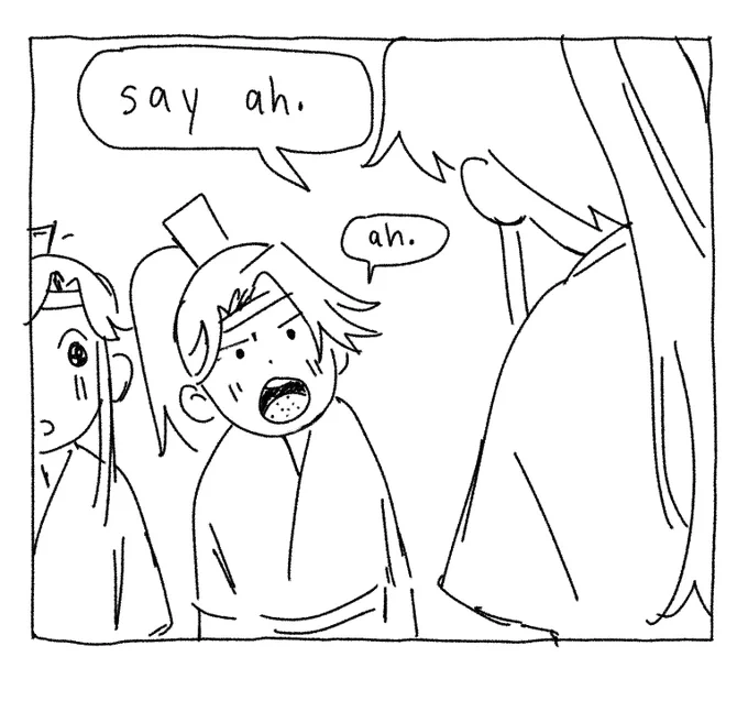 there are also these dumb things i drew during yi city arc (which i thought was so cute btw) at this point i was under the impression mdzs was about cute junior goofs and hwj being woefully horny 