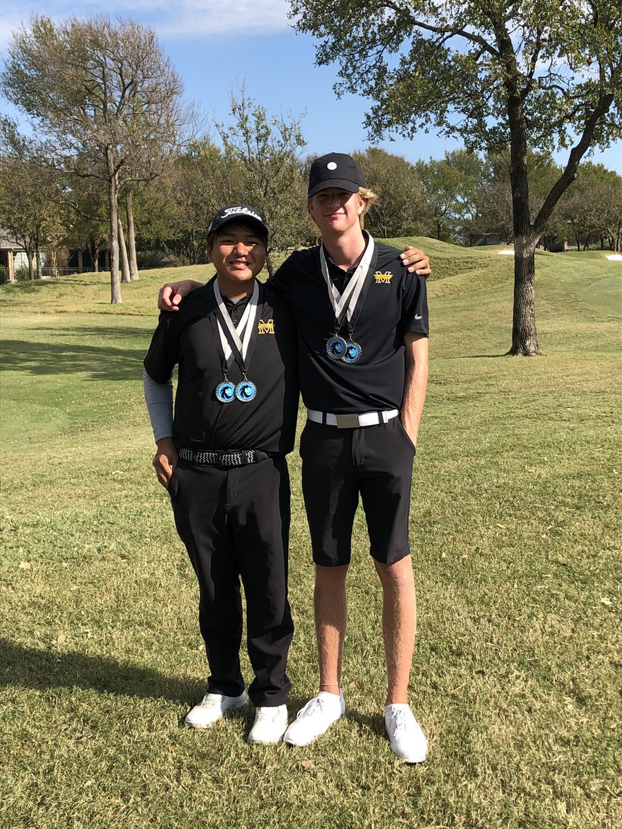 Golf20Memorial's tweet photo. What a day for the Memorial Golf team! Shoot a school record led by Jackson Malone with a -3 round of 69 and Nathan a Pheng with a -2 round of 70 placing 1st and 2nd overall! https://t.co/XWK5gbRrQk