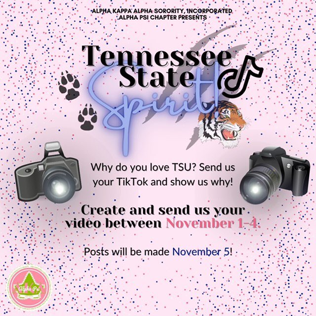 Got that Tenn State Spirit?🥳

From November 1-4, create a TikTok video highlighting your favorite things about TSU. 

Send the video to our direct message and on November 5, your video will be showcased on our story!

Have fun!💙