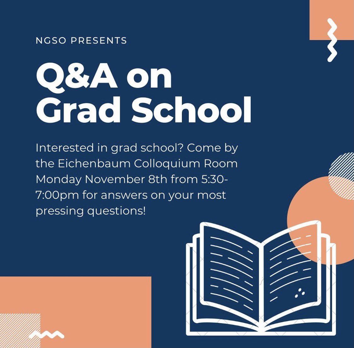 NeurosciBU's tweet photo. Next Monday from 5:30PM-7:00PM, @BU_NGSO is hosting a grad school Q&amp;A in the Rajen Kilachand Center on the Charles River Campus. Food will be served! https://t.co/8xbfN69EmD