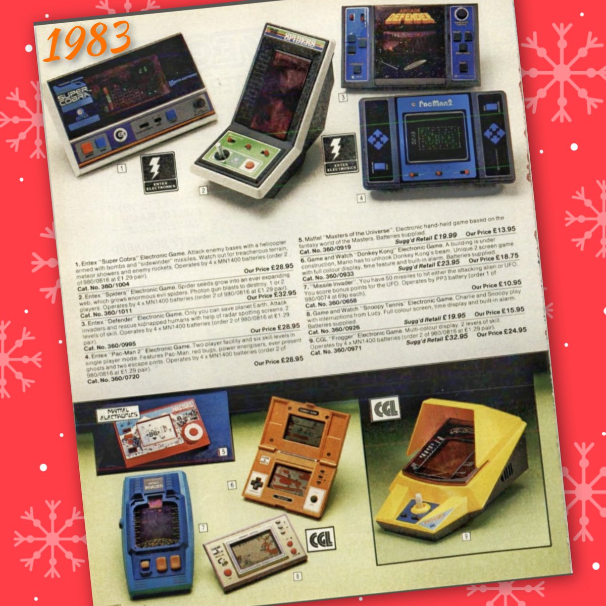 Retro70sChild's tweet photo. What Electronic Toys were you hoping to find under the tree Xmas morning?
Winter 83 🕹️
#Nintendo #GameAndWatch #Defender #Pacman #FireFoxF7 #handheldgaming #tabletopgaming #AstroWars #Tomytronic #SpeakAndSpell #MunchMan #donkeykong #SnoopyTennis #Retrogamer #Retro70sChild https://t.co/tT9Czy5xJu