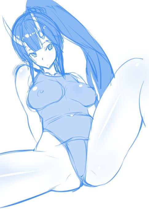 水着🩱ドラゴン娘rkgk ラフ～ #skebご依頼 #今日のらくがき 