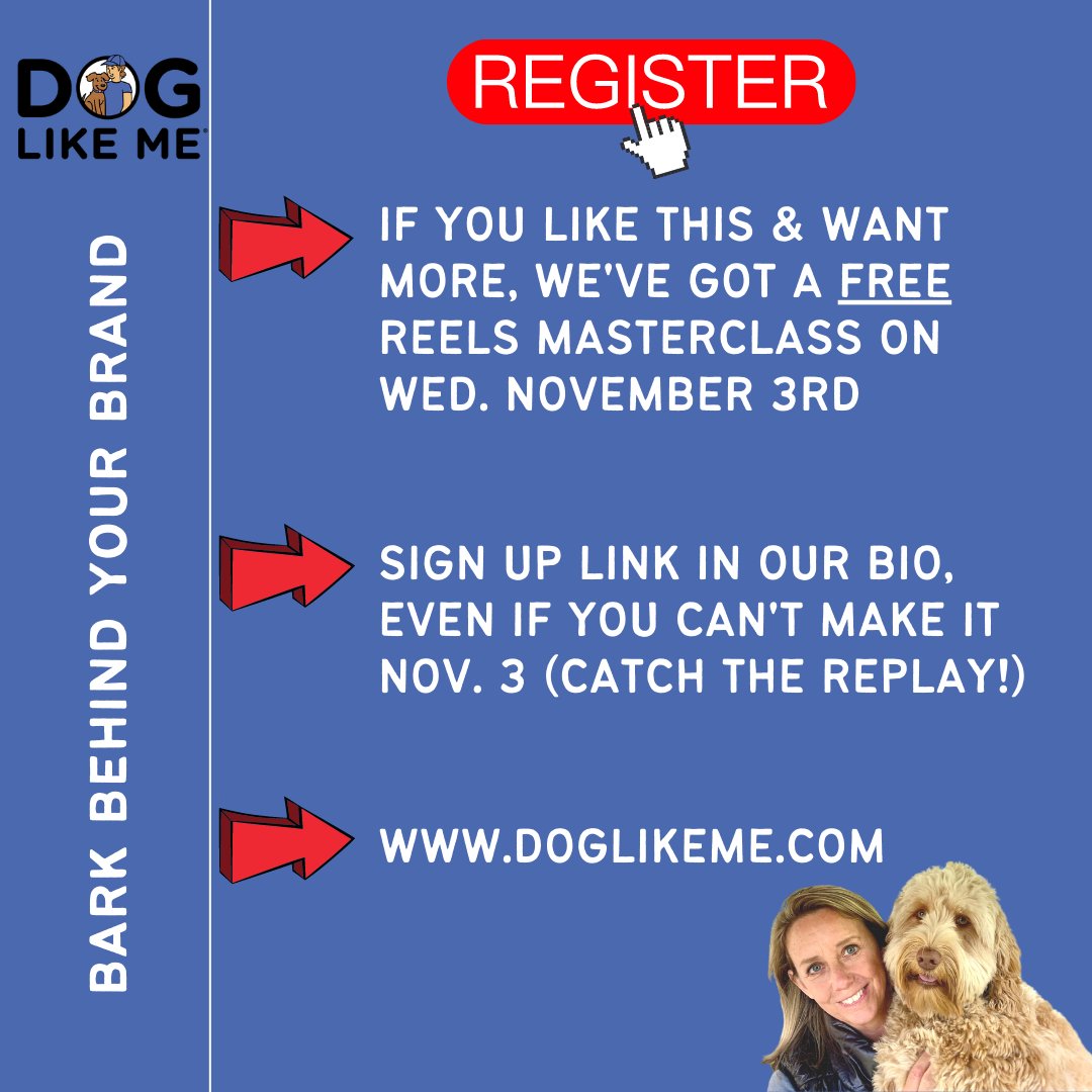 DogLikeMe's tweet photo. Join our FREE Live Masterclass Nov. 3rd to learn how you can use IG Reels to build deeper connections with followers and attract new followers to grow your account. Reg in the link below! 
https://t.co/8OuGcf65ip
#MarketingMonday #instagram #instagood https://t.co/5JVNOjtu3p