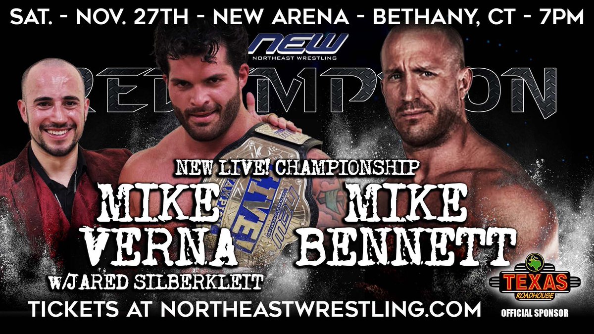 PledgeTheUNIT's tweet photo. Mike Verna defends the NEW Live! Championship against Mike Bennett on 11/27 in Bethany,CT!!!#ManOfSteel #TheUnit #MikeVerna #MikeBennett https://t.co/EIxfkfyjtW