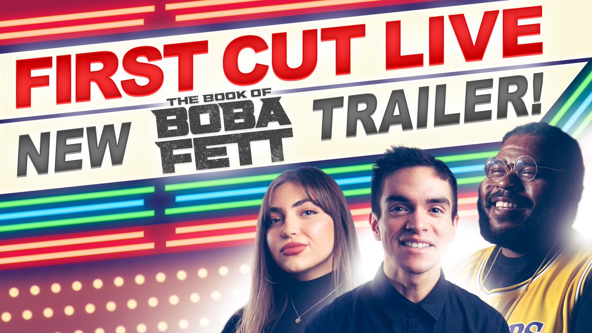FirstCutTMO's tweet photo. -New #TheBookOfBobaFett trailer!
-#LastNightInSoho review 🤔
-Taika Waititi’s ‘Tower of Terror’?!
The crew discusses all of this and more on tonight’s episode of #FirstCutLIVE! Join to part of the conversation @ 7pm PT 💬⬇️
https://t.co/bv221dVMfR https://t.co/drWH2BmPxs