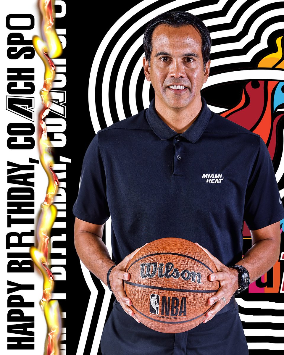 MiamiHEAT's tweet photo. We're celebrating our head man in charge today. HBD Coach! 🎉 #SpoKnows https://t.co/s4mVvXh3eV