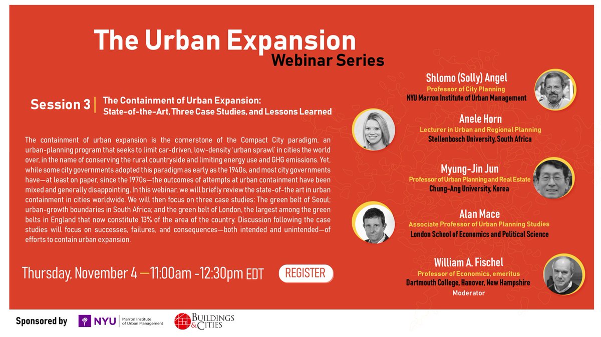 The third session of the Urban Expansion webinar series is Thursday Nov. 4 at 11:00EDT Join us in reviewing three case studies showcasing the containment of urban expansion. Register here: bit.ly/3p2TA6p