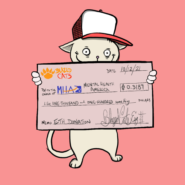 BlazedCats's tweet photo. Your daily reminder that we have donated over $300k to @MentalHealthAm Happy 4:20
 #BlazedChecks #EndlessUtility #AutomatedDonations https://t.co/JxC2d8QpnV