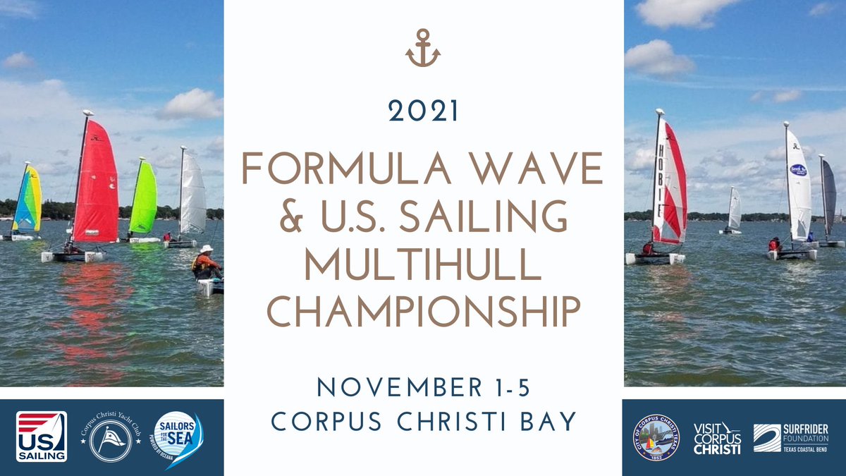 cityofcc's tweet photo. ⛵ Practices began today for the U.S. Multihull Championship which begins tomorrow on the Corpus Christi Bay. The public is invited to watch for free! The best viewing spots will be at McGee Beach and Cole Park. 
👉 Learn More: https://t.co/G8h12riGnc
#CCbeaches #multihullsailing https://t.co/F14ECoFDpZ