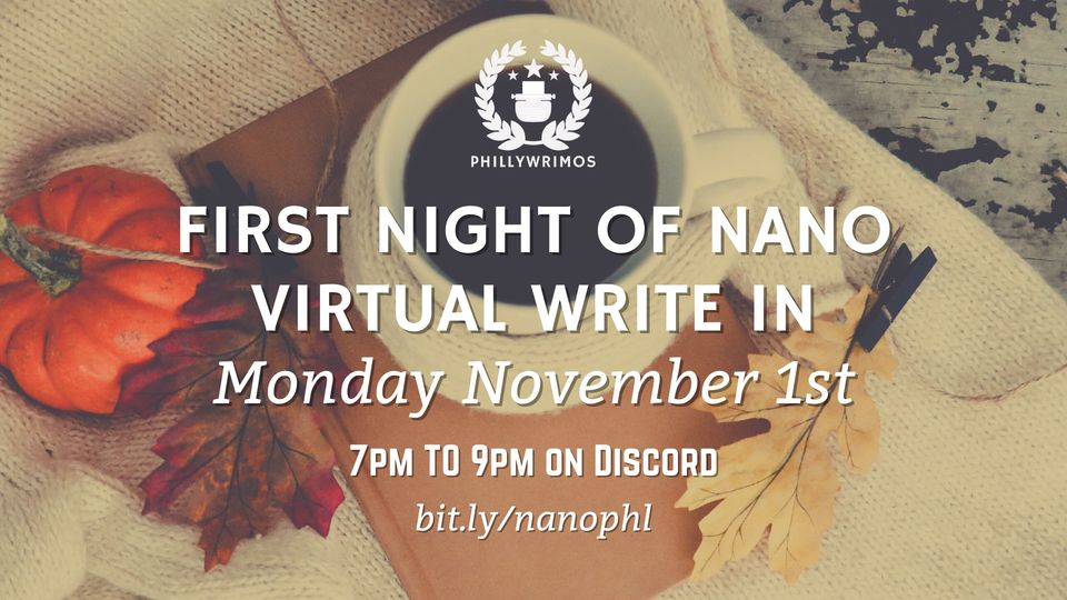 PhillyWrimos's tweet photo. Join us NOW for our #NaNoWriMo Kick Off #WriteIn! Sign up for our discord server to hop in the voice chat with us and get those first words of the year in the bag! All are welcome! 🙌 https://t.co/lub7vOzbQD https://t.co/ma8R9IWfa6