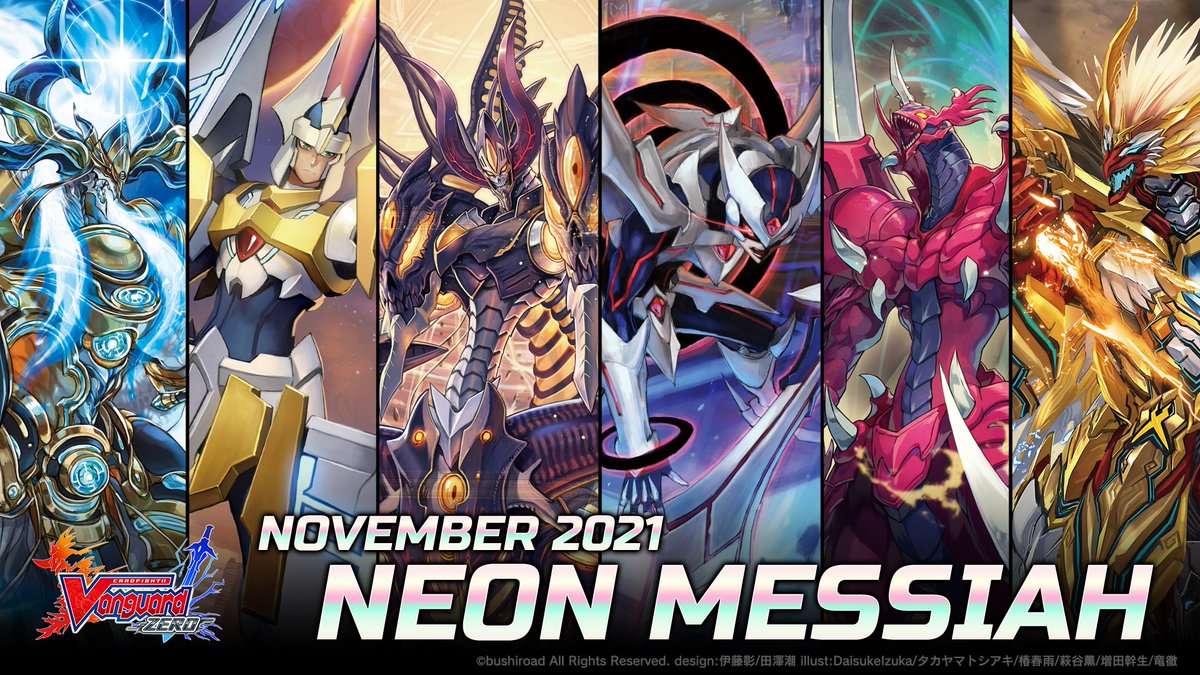 vanguardzero_EN's tweet photo. November has arrived, and along with it comes the Neon Messiah Gacha! Featuring new cards for Royal Paladin, Kagero, Narukami, Gold Paladin, and Link Joker, this Gacha is sure to have something exciting to add to your decks! #CFV #VanguardZero

https://t.co/gAdhDDGQDx https://t.co/eWVN7iRiFL