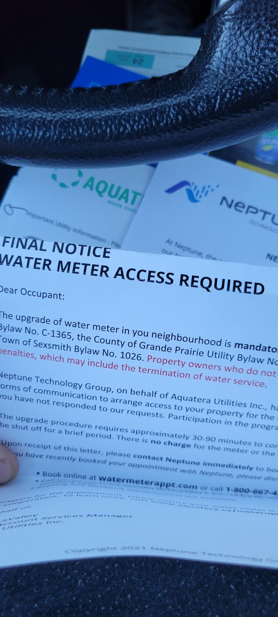 Turv3yxbl's tweet photo. @aquateradotca sorry my being gone on vacation didn't align with your schedule.  Too fucking bad.  Termination of water service? I did the meter change and you pricks owed me money. https://t.co/AI80Hofwxb