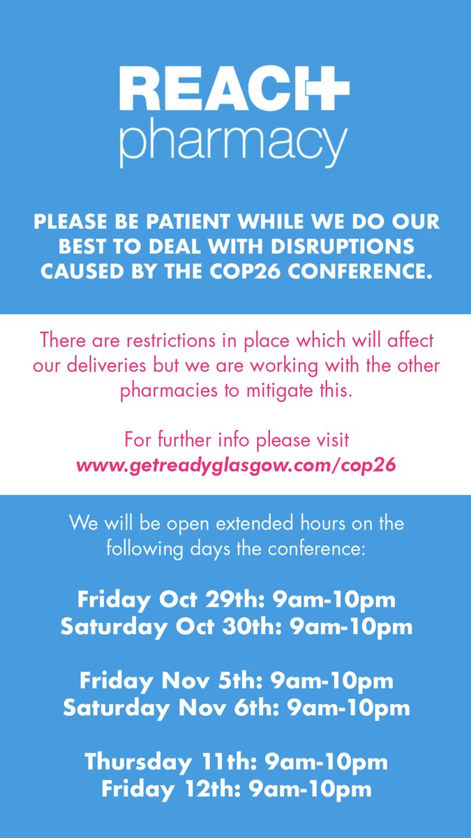 A message for our Finniestin / Westend customers - please be patient whilst the COP26 conference at across the road at he Acottish Events Campusis going on
