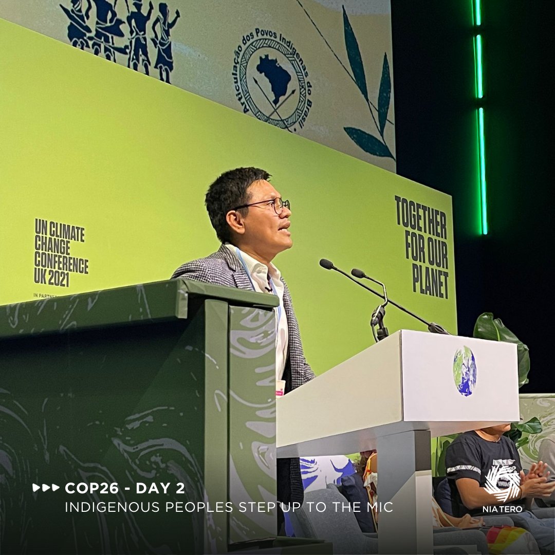 NiaTero's tweet photo. What a powerful 2nd day at #COP26 &amp; start to #NativeAmericanHeritageMonth!

Today at COP26 #Indigenous peoples asserted that #IndigenousRights &amp; knowledge are critical solutions to #ClimateChange, &amp; Indigenous peoples MUST be included in decision-making at this &amp; all future COPs. https://t.co/eaaRT5F4VK