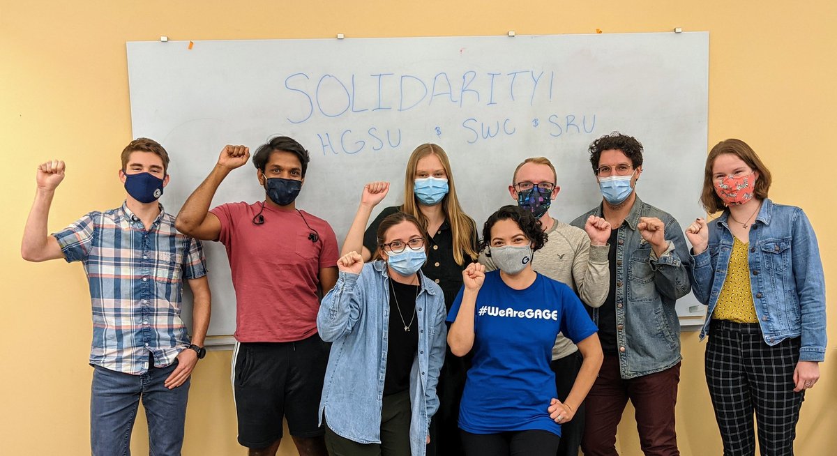 WeAreGAGE's tweet photo. solidarity with @hgsuuaw that had an incredible picket line, @SW_Columbia that is ready to strike this week, and @sruuaw that rallies thousands for union recognition!
Grad workers are across the country are showing up! #WeAreWorkers https://t.co/tUenJZy3WG