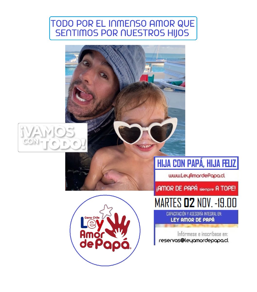 AmordePapa's tweet photo. *(¿Sabe quién es el PAPÁ de la fotografía?)*

NO DEJE PASAR MÁS TIEMPO PENSANDO QUE "ALGO" MEJORARÁ... ACCIONE AHORA POR EL BIENESTAR DE SUS HIJOS Y GANEMOS GRACIAS A NUESTRA #LEYAMORDEPAPÁ

Infórmese en reservas@leyamordepapa.cl

¡VAMOS CON TODO! https://t.co/DLzSX6ZJgT