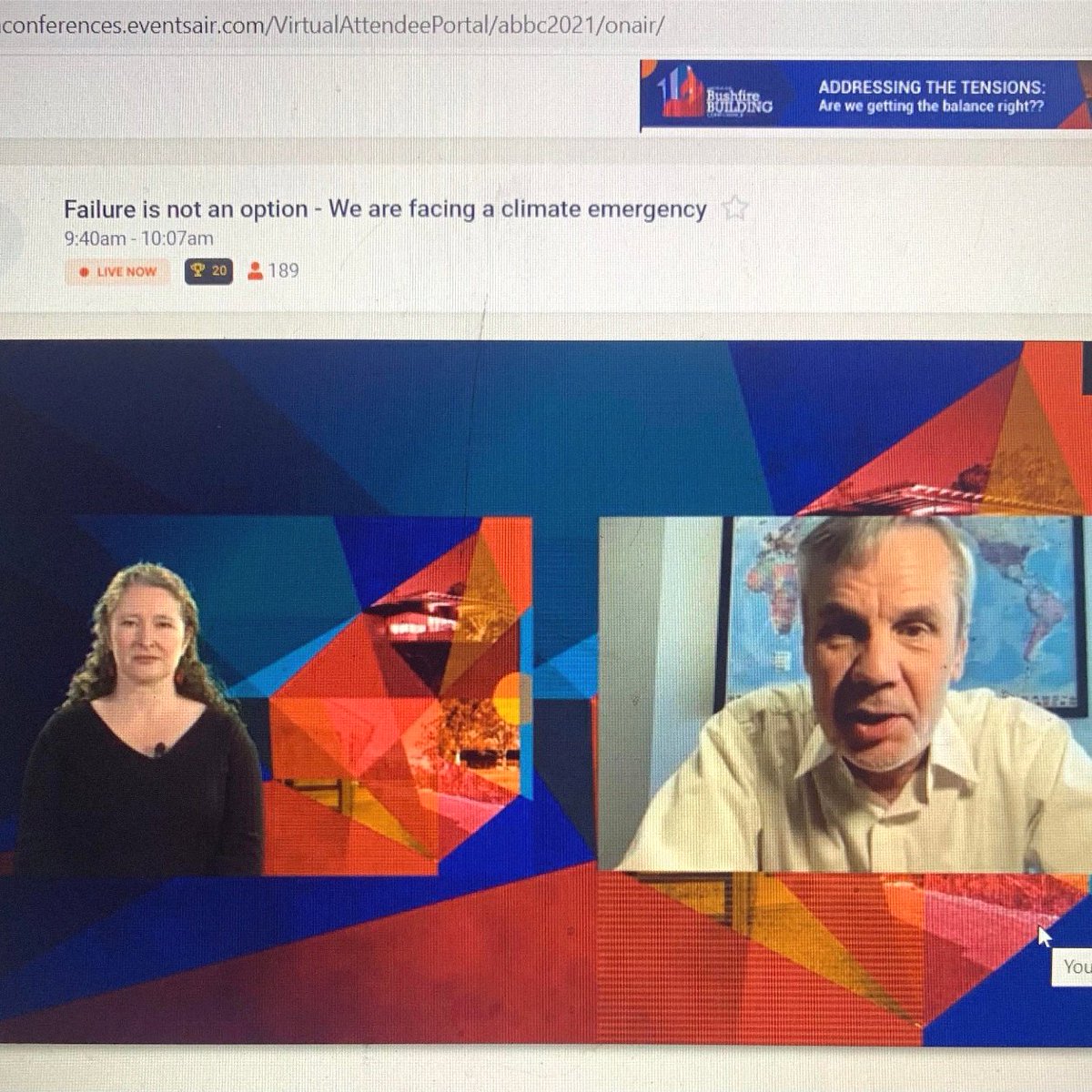 BushfireConf's tweet photo. The virtual #BushfireConf has kicked off. We've just heard from Prof Will Steffen from the Australian National University who shared that this is a "make-or-break decade" to get our emissions down. What we do now matters for years to come. #ClimateCrisis #ClimateEmergency https://t.co/wzFEhOUvTd