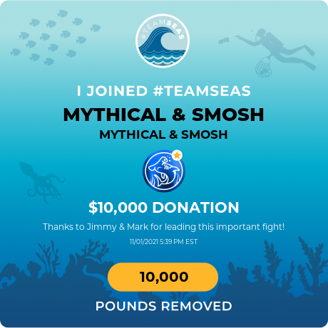 Mythical's tweet image. Really amazing work by @MrBeast &amp;amp; @MarkRober with #TeamSeas! We, along with our friends at @smosh, are donating $10,000 to help clean up 10,000 pounds of trash from the ocean-- if you’re in a position to do so, we’d love for you to join us!