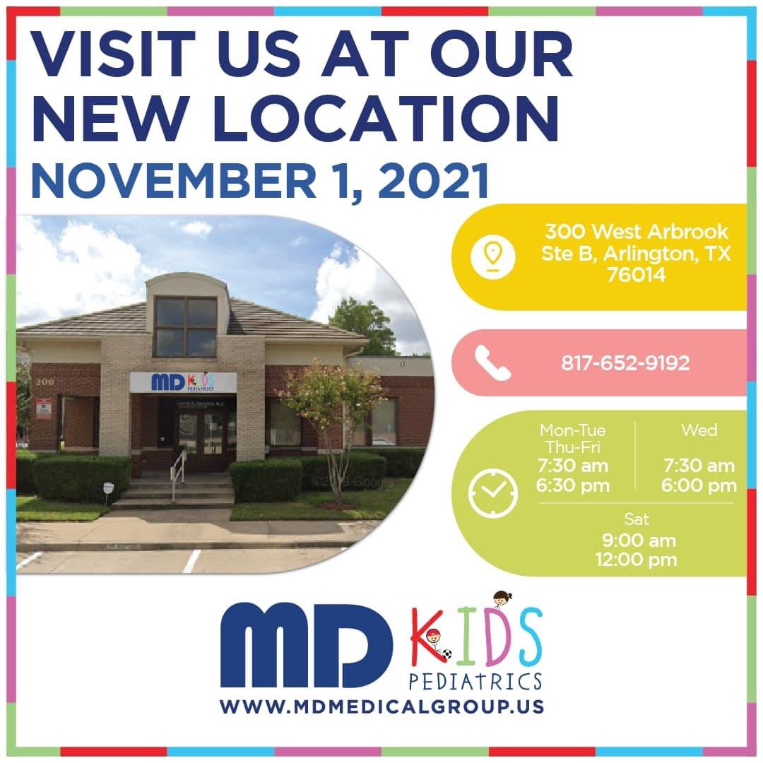 ➡️MD Kids Pediatrics Arlington-  Starting November 1 you can visit us at our new location.

📲Visit our website to learn more: MDMEDICALGROUP.US