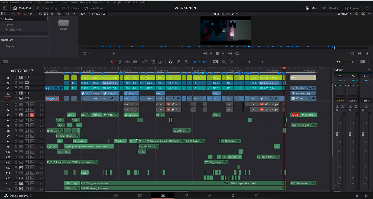 BatchAnimation's tweet image. The Resolve timeline for our latest Animation "Alien:Confine" #timelinetuesday