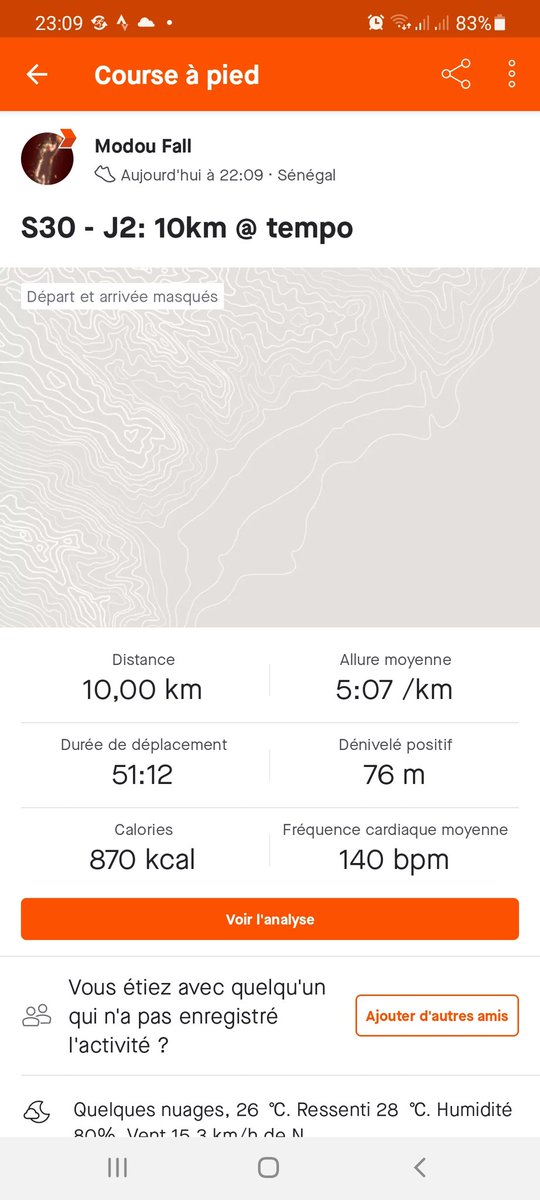 ModouFallAgro's tweet photo. Semaine/week 30: #VersementPobar #2:
✅12 km @ tempo
✅ slight diff: Strava/Garmin (due to aps time to start on and off)
✅ HR: 139 bpm
#Pobarbodychallenge
#marathon_pbc2021
#PobarGuide
#RunningWithTumiSole
@PobarChallenge https://t.co/e2RELTrqEY