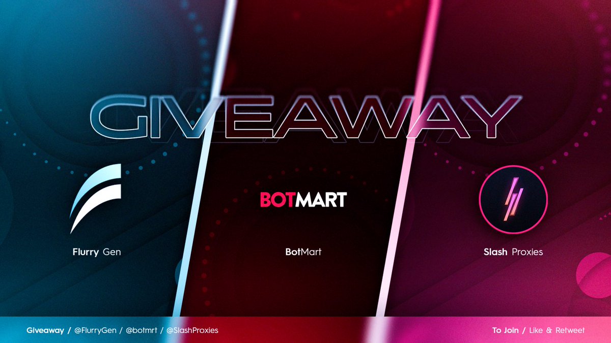 Slash Proxies (@slashproxies) on Twitter photo Giveaway time! 🎁
1x <a href="/SlashProxies/">Slash Proxies</a> 2GB Resi
1x <a href="/BotMrt/">BotMart™</a> Coupon
1x <a href="/FlurryGen/">FlurryGen 3.0</a> Copy
Rules:
- Follow all accounts
- Retweet
- Tag 1 friend
Ends in 24 hours, good luck! ⚡ Giveaway time! 🎁
1x <a href="/SlashProxies/">Slash Proxies</a> 2GB Resi
1x <a href="/BotMrt/">BotMart™</a> Coupon
1x <a href="/FlurryGen/">FlurryGen 3.0</a> Copy
Rules:
- Follow all accounts
- Retweet
- Tag 1 friend
Ends in 24 hours, good luck! ⚡