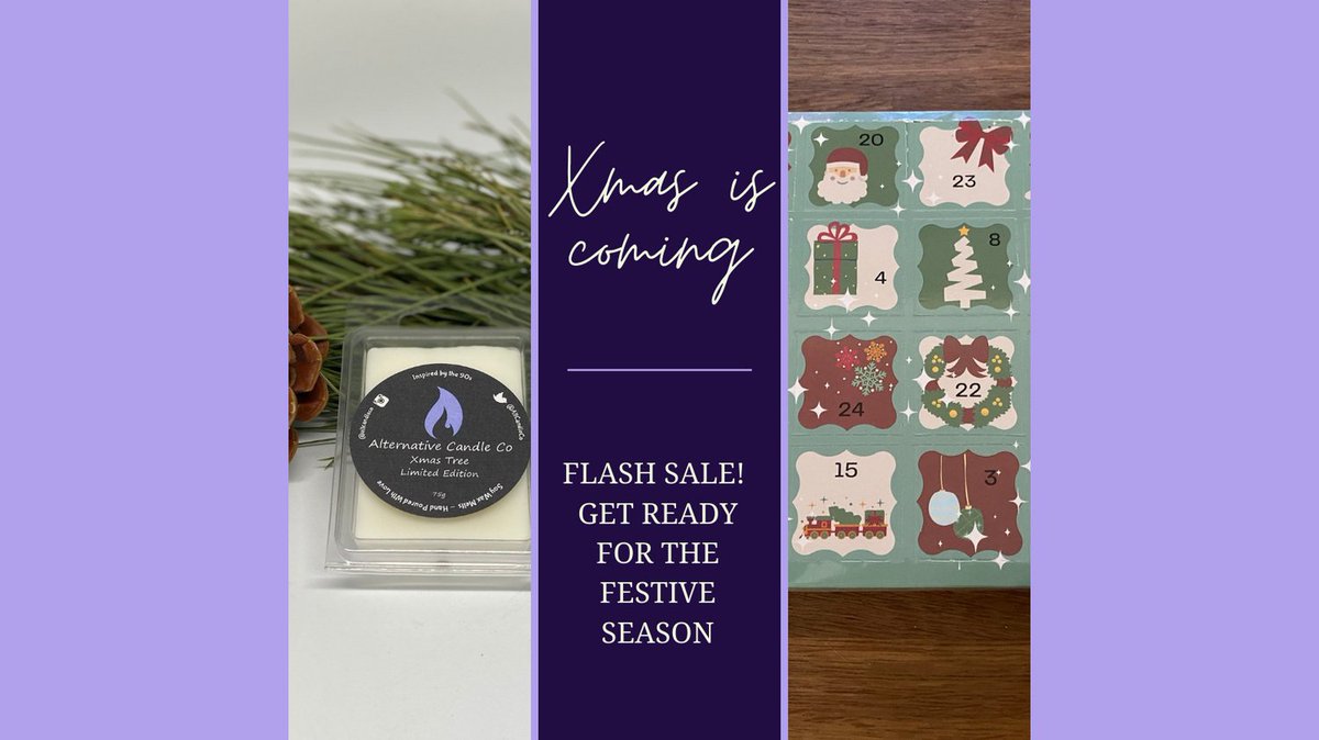AltCandleCo's tweet photo. Get ready early for Christmas this year with our flash sale! Across our Etsy store get 10% off until the 27th November 2021. 

Treat your loved ones (or yourself) to beautifully scented and ethically made soy wax candles and melts. 

https://t.co/J3xgRk5LKV https://t.co/GlakKbniCY