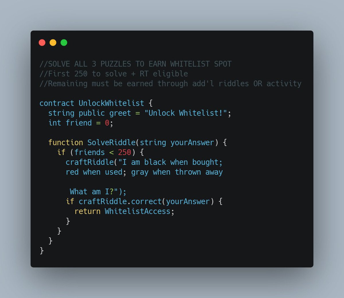 //SOLVE ALL 3 PUZZLES TO EARN WHITELIST SPOT
//First 250 to solve + RT eligible