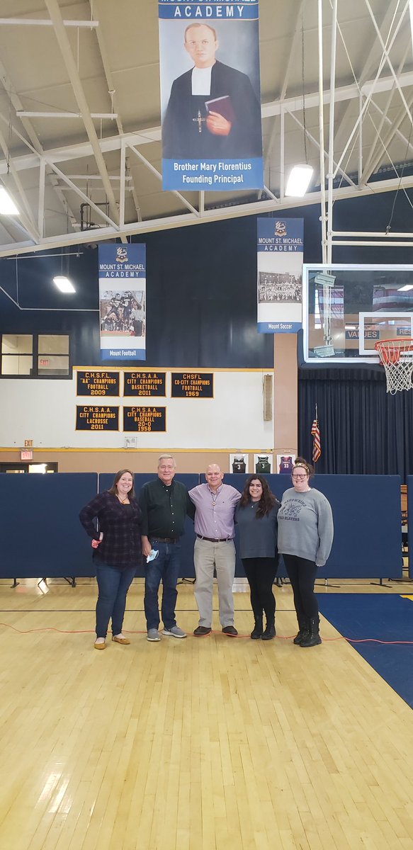 CCRaider_Prez's tweet photo. Great day with my friends ⁦@MountToday⁩ at their staff retreat.  Notice the banner over our heads…Br. Florentius founded ⁦@CCRaider_HS⁩ and Mount Saint Michael Academy.  #sharedlegacy https://t.co/wP67rCoISB