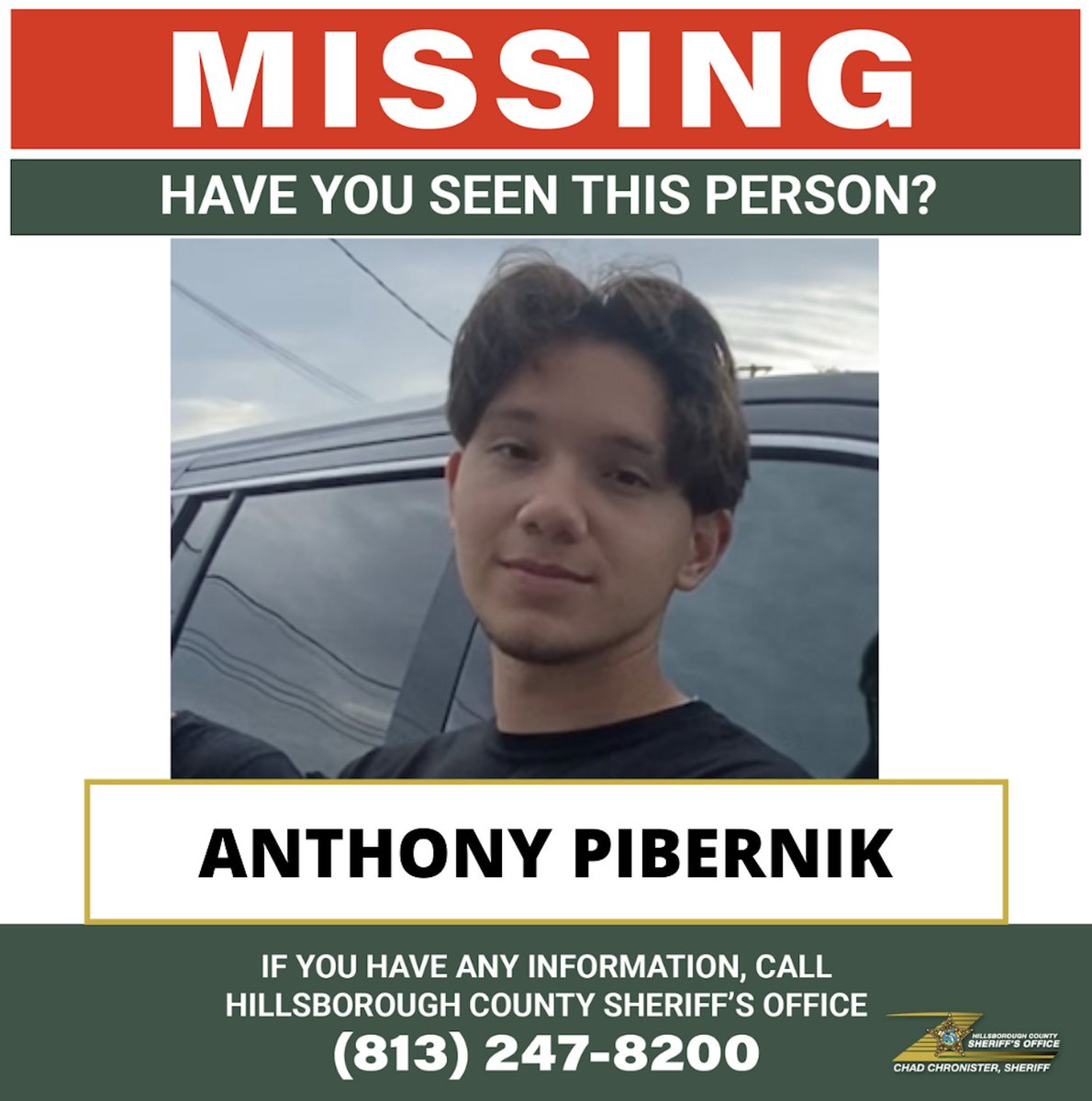 HCSOSheriff's tweet photo. 🚨 MISSING TEENAGER 🚨

#teamHCSO is seeking the public's help in locating a missing teenager. 

Anthony Pibernik, 16, left his home without his phone or wallet at approximately 1 p.m. on October 31, 2021. He did not attend school today, November 1. https://t.co/lS80PUl2ud