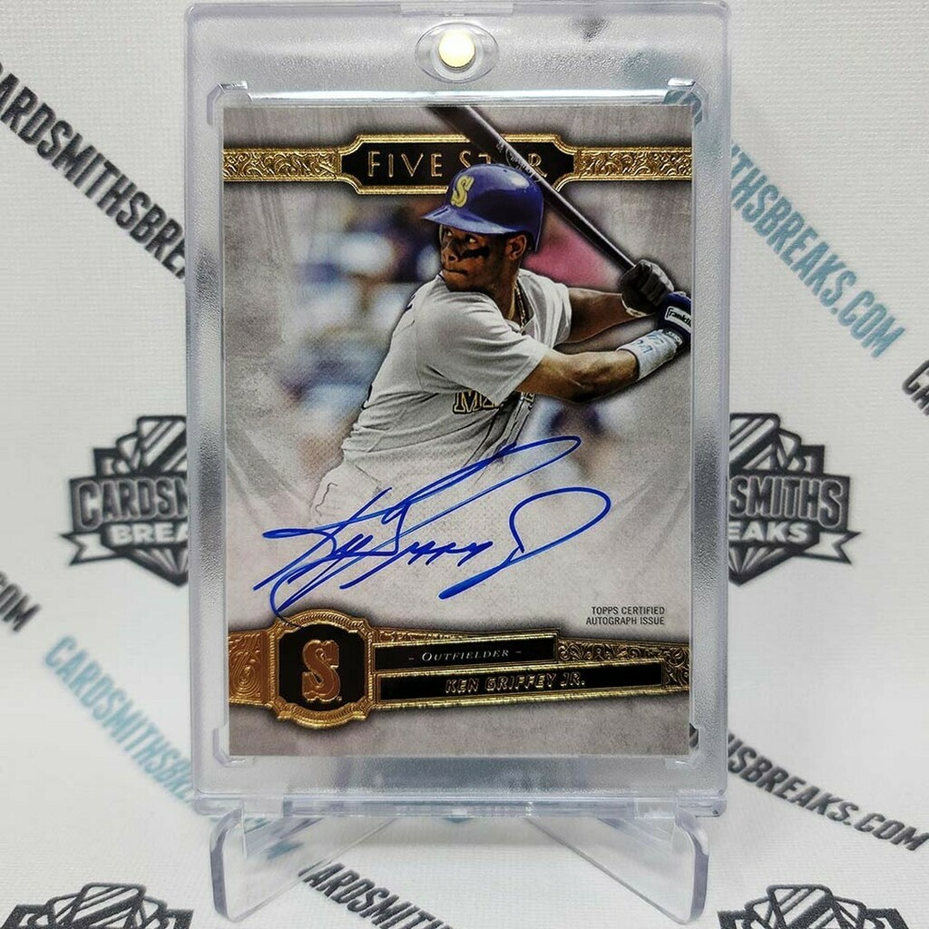 cardsmithsbreak's tweet photo. Ken Griffey Jr. Autograph from 2021 Topps Five Star Baseball! #csbheat #topps #fivestarbaseball #baseballcards #tradingcards #sportscards #groupbreaks #kengriffeyjr #seattlemariners https://t.co/xxWZUOKvZb https://t.co/Byfyw2VAEL