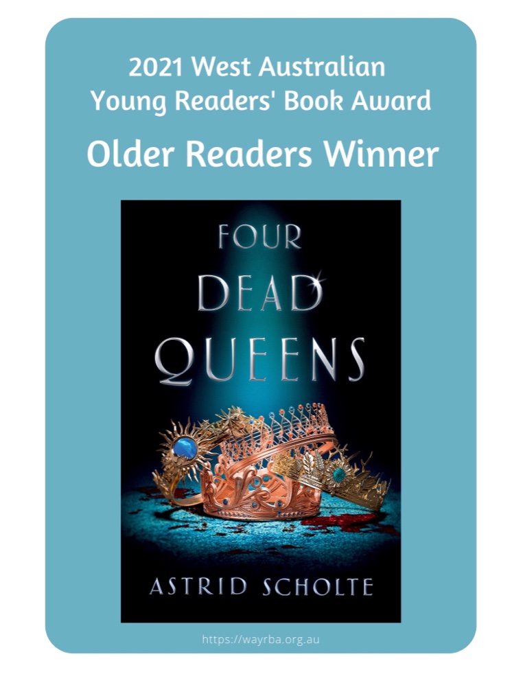 AstridScholte's tweet photo. Thank you to everyone who voted for Four Dead Queens in the @WAYRBA Older Readers category!!! 🎉🎉🎉 https://t.co/jRK0iM2tWy