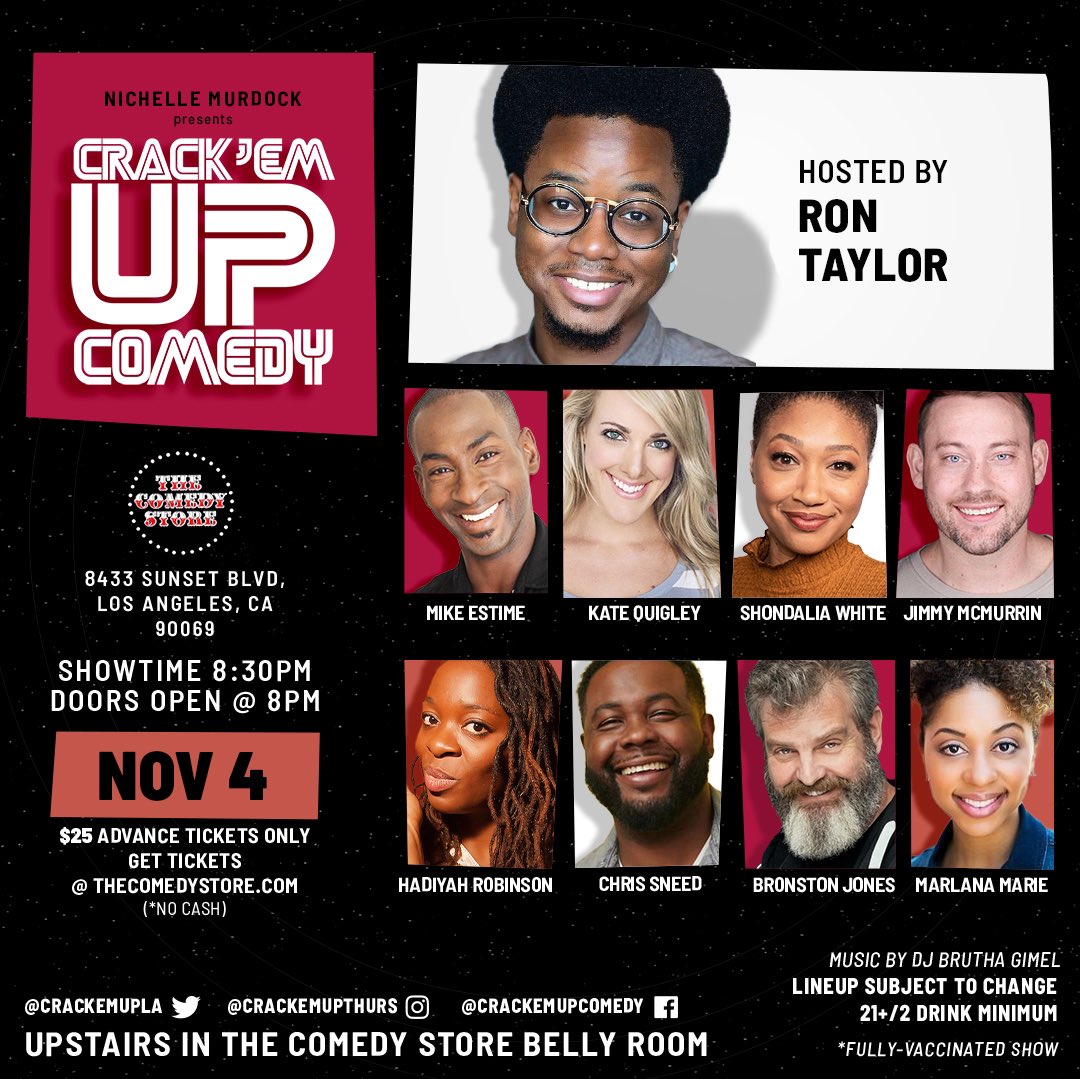 NICHELLEMURDOCK's tweet photo. Laugh with us!
This Thursday!
@CrackemupLA
@TheComedyStore
#thursdayvibes 👌🎭✌️ https://t.co/Ixehq9QNIt