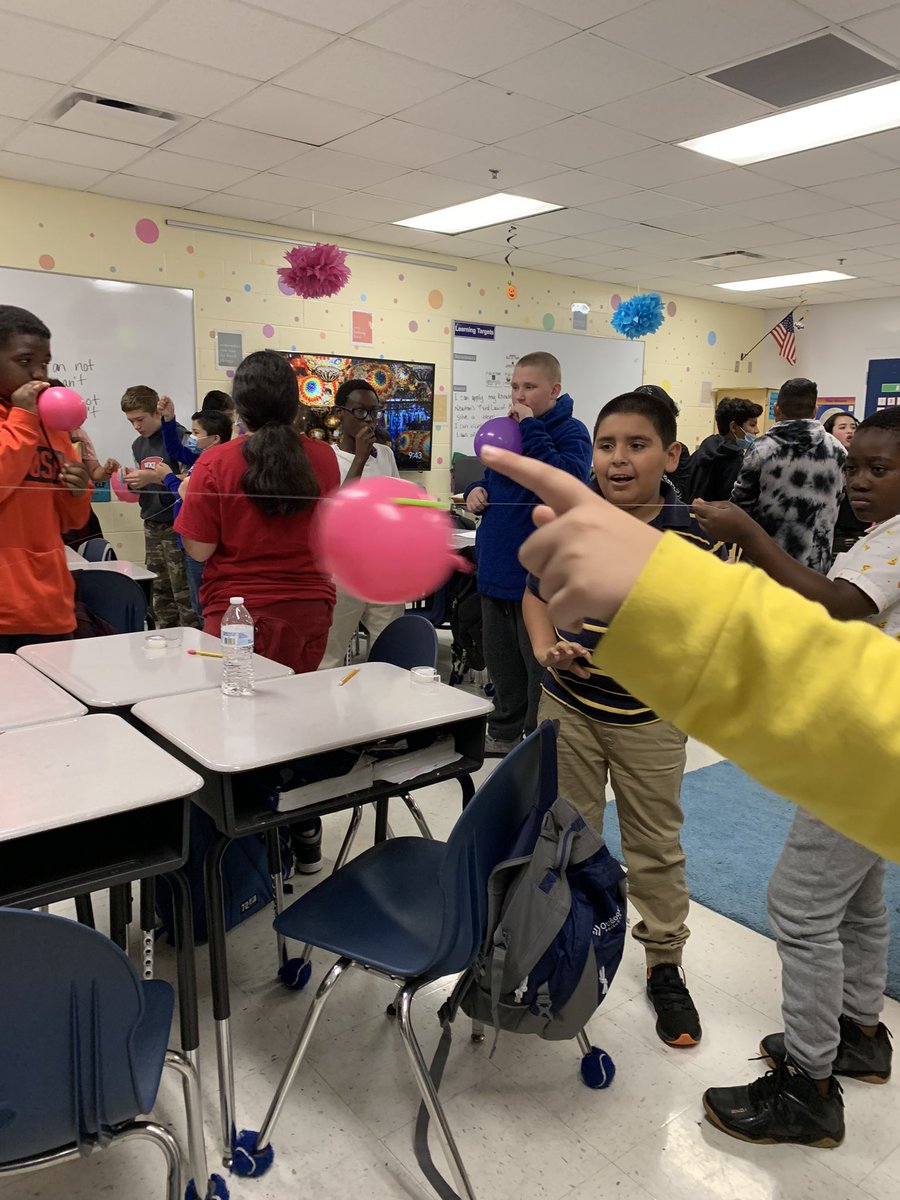 ahoff1538's tweet photo. Learning about Newton’s 3rd Law of Motion with balloon rockets! @Warren_Elem @perkinsonreads https://t.co/D7XmddCiLP