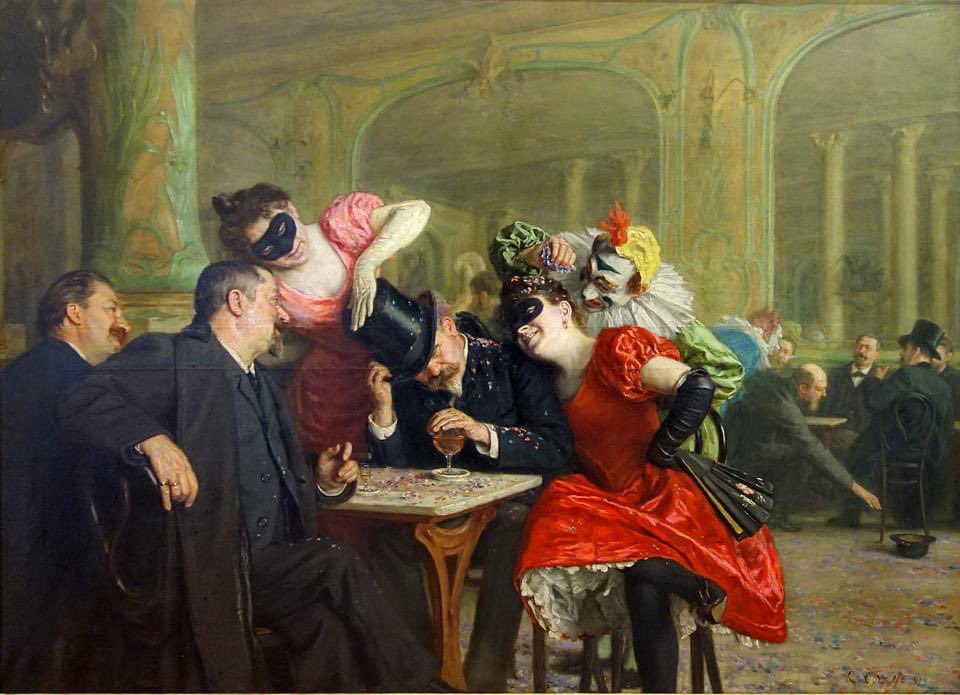 Rémy Cogghe, Belgian painter  (1854–1935) 
Carnaval à l'hôtel Ferraille
#RemyCogghe
 #Belgianpainter