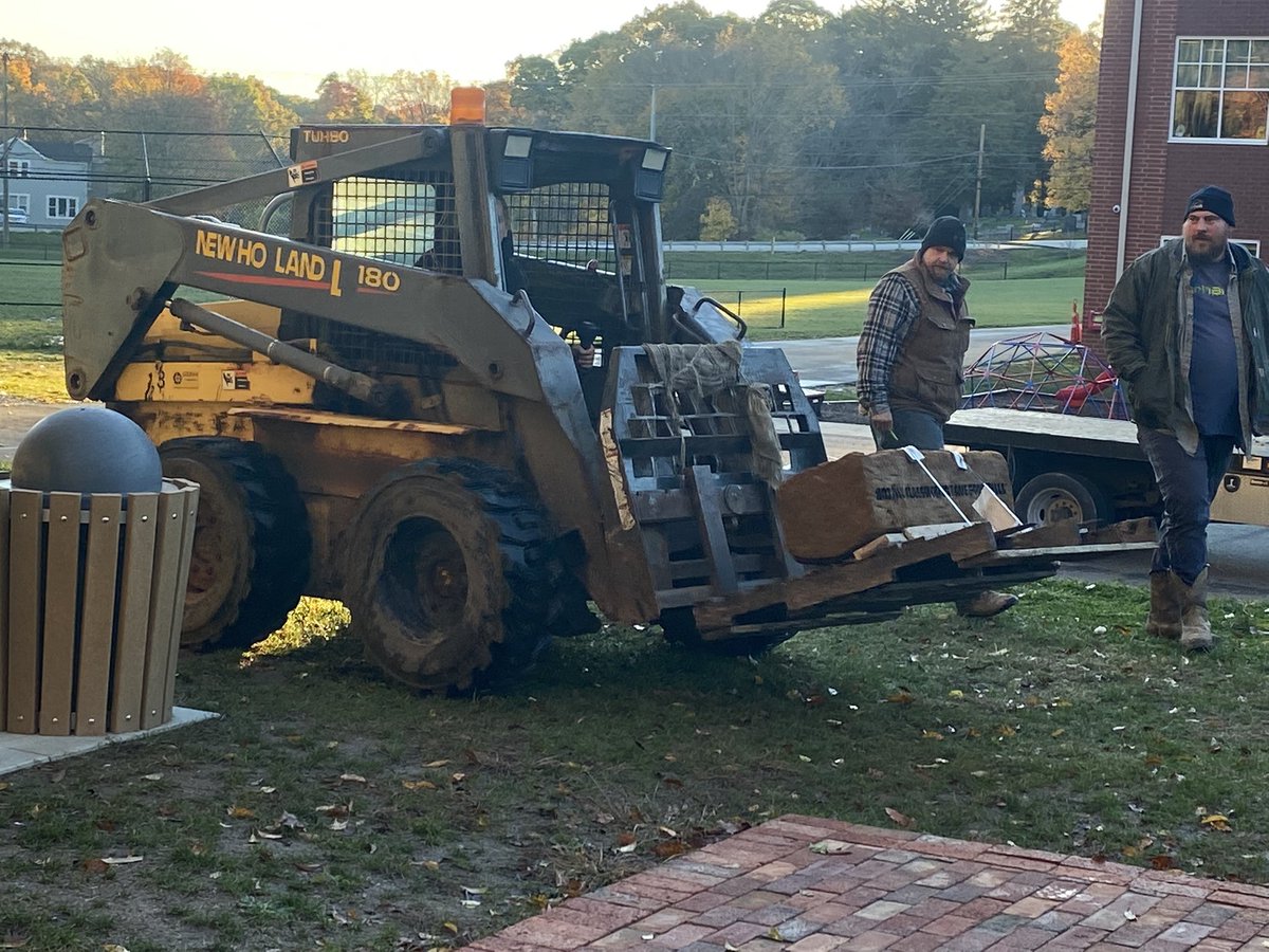 BathElementary's tweet photo. A huge thank to Michele Fling and her husband Greg for purchasing this awesome rock for the entrance to our @BathElementary Land Lab. The guys from RB Stout were a huge help too!! #NotAllClassroomsHaveFourWalls #TheRichWay https://t.co/mZmZHProwm