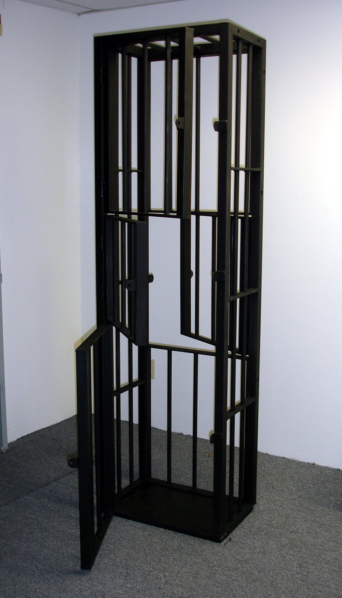 BallisticMetal's tweet photo. Looking for a Jail Cell Cage? We have one ready to go! Powder coated black for a sleek look, this cage is the perfect addition to someone's dungeon collection. #jailcell #slavecage #cage #dungeoncage https://t.co/V4uWOt5vmh