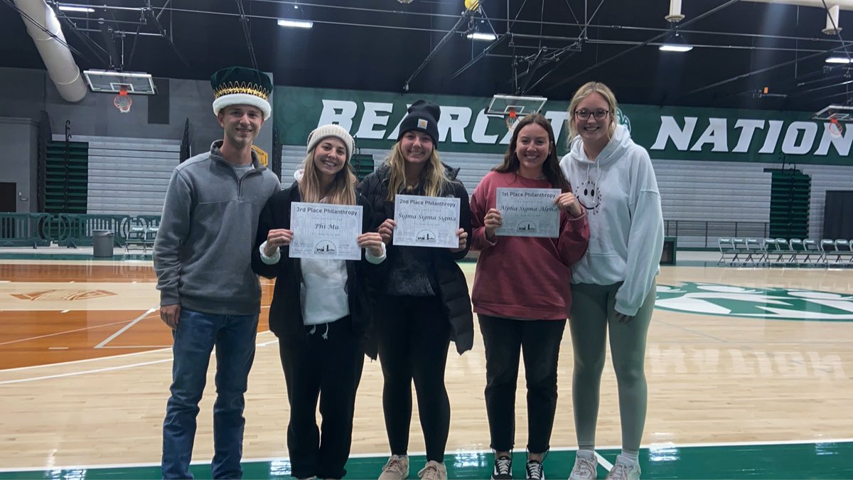 NWHomecoming's tweet photo. Philanthropy winners Phi Mu, Tri Sigma, and Alpha Sigma Alpha! #bearcatsrememberwhen https://t.co/U9AKEDkxSs