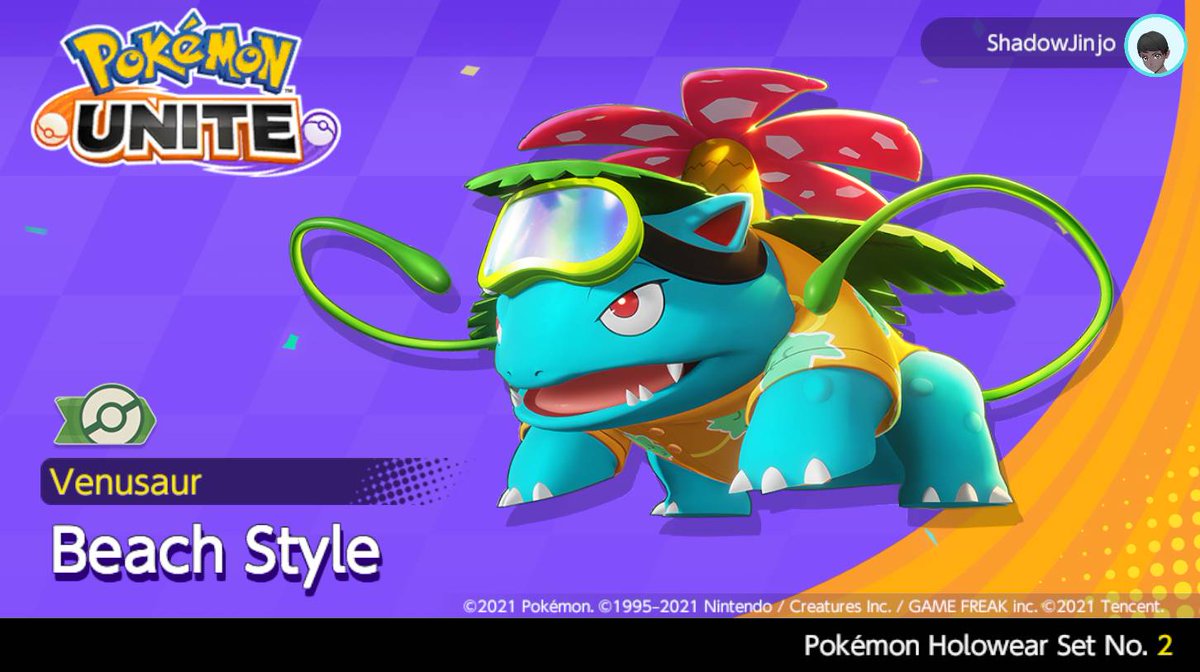 genagrshadow012's tweet photo. Looks like Venusaur is having some fun in the sun and surfing up some leaf storm a perfect way to wipe out the battlefield. #Pokemon #Venusaur #LeafStorm #PokemonUNITE #Beachstyle https://t.co/qNGoeaxVTK