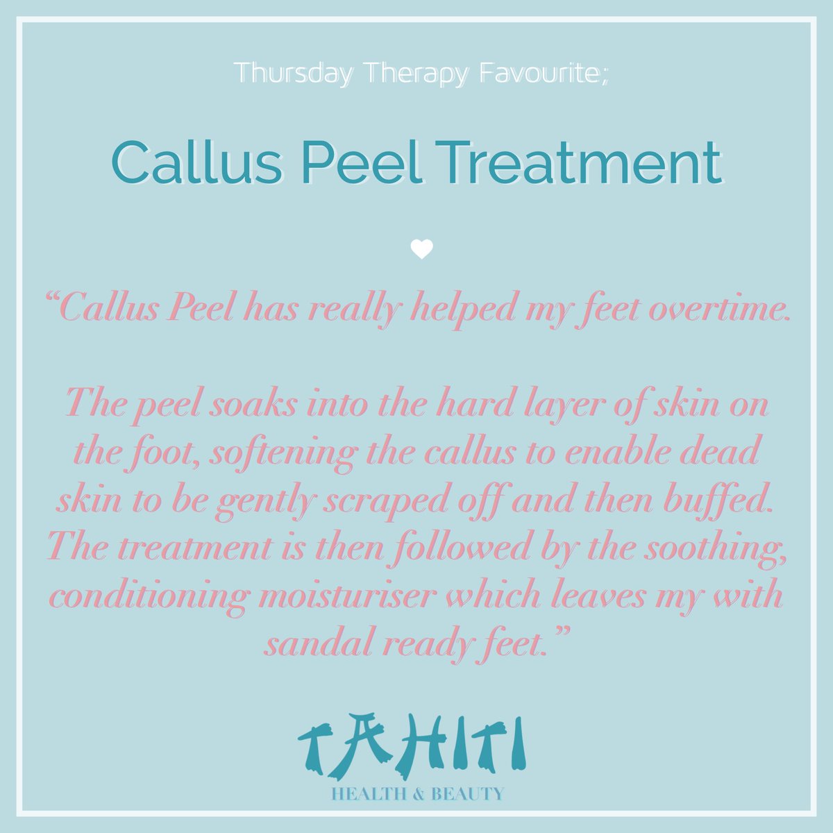 TahitiSalon's tweet photo. ✨ THURSDAY THERAPY ✨
A day for us to tell you our favourite treatments!

Our Lily loving our Callus Peel Treatment 💕

#essexsalon #essexspa #beauty #lashbar #romfordsalon #romford #collierrow #essexlashes #essexbrows #pedicure #selfcare #footcare #essexpedicure https://t.co/3THPsMLdpi